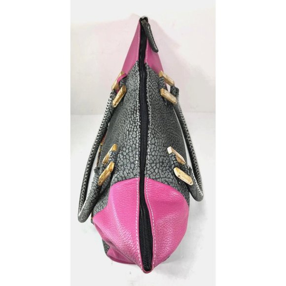 African Lily Pink and Gray Leather Tote Bag - Picture 7 of 16